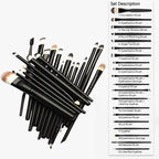 Set 20 Perii pentru Makeup, Antialergice, Lungime 15 cm, Pot fi spalate, Negru