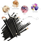 Set 20 Perii pentru Makeup, Antialergice, Lungime 15 cm, Pot fi spalate, Negru