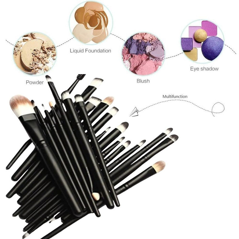 Set 20 Perii pentru Makeup, Antialergice, Lungime 15 cm, Pot fi spalate, Negru