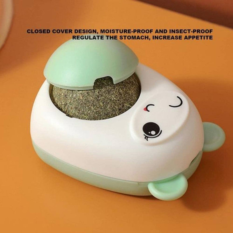 Set 3 Jucarii Mercaton pentru Pisicute, Model Ursulet, Minge Rotativa 360° din Iarba Catnip, 6 cm, Verde