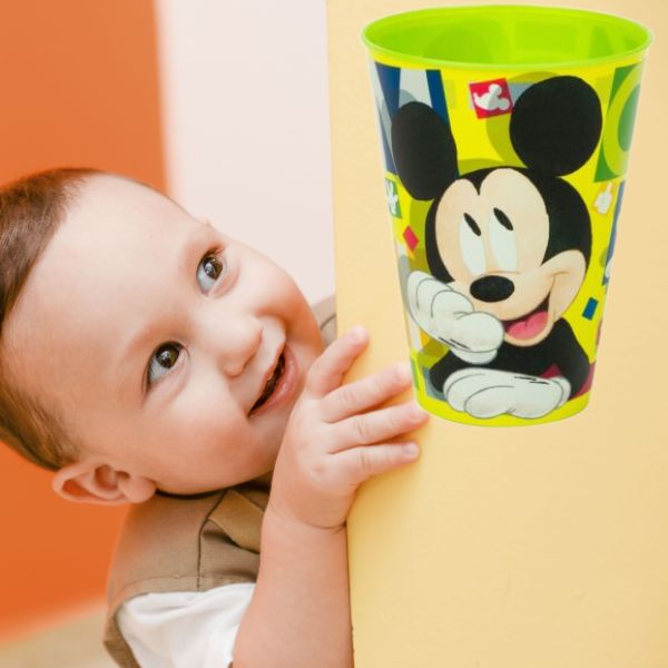 Set 3 Pahare din Plastic cu Model Mickey Mouse, fara BPA, 430 ML, Multicolor