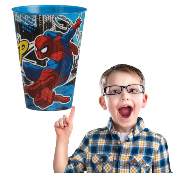 Set 3 Pahare din Plastic cu Spiderman, fara BPA, 430 ML, Multicolor