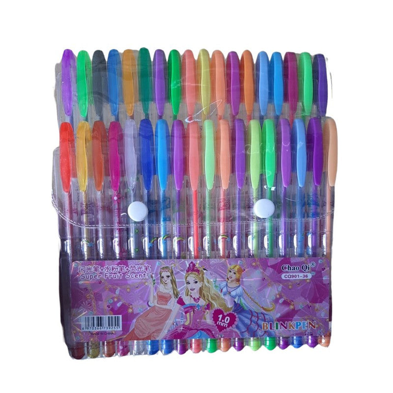 Set 36 pixuri parfumate cu gel si sclipici, Grosime scris 1 mm, Multicolor