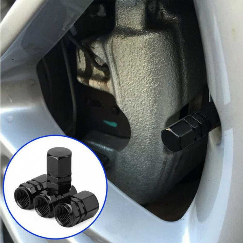 Set 4 Capace Hexagonale pentru Valve Auto, din Aluminiu, 1.8 cm, Negru si Perie SoftTouch cu Fire din Nylon si Manger Ergonom