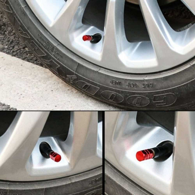 Set 4 Capace Hexagonale pentru Valve Auto, din Aluminiu, 1.8 cm, Rosu si Perie SoftTouch cu Fire din Nylon si Manger Ergonomi
