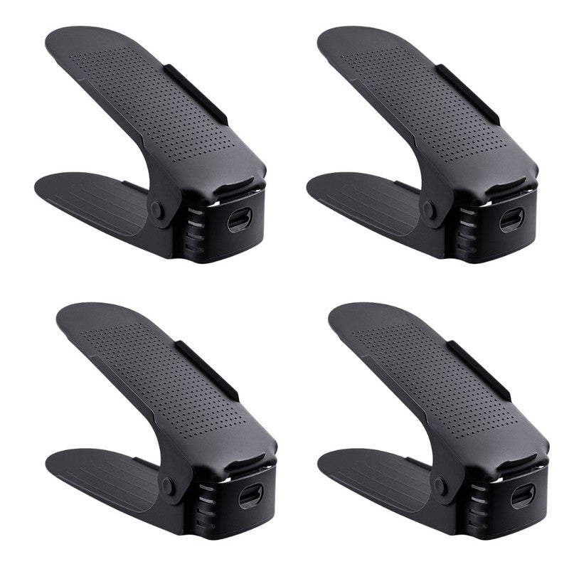 Set 4 buc, Suport antiderapant si ajustabil pentru depozitare o pereche de incaltaminte, PP, 6×25.5×11/17 cm, Negru