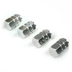 Set 4 capace hexagonale decorative pentru valva auto, Aluminiu, 1.8 cm, Argintiu
