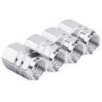 Set 4 capace hexagonale decorative pentru valva auto, Aluminiu, 1.8 cm, Argintiu