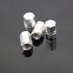 Set 4 capace hexagonale decorative pentru valva auto, Aluminiu, 1.8 cm, Argintiu