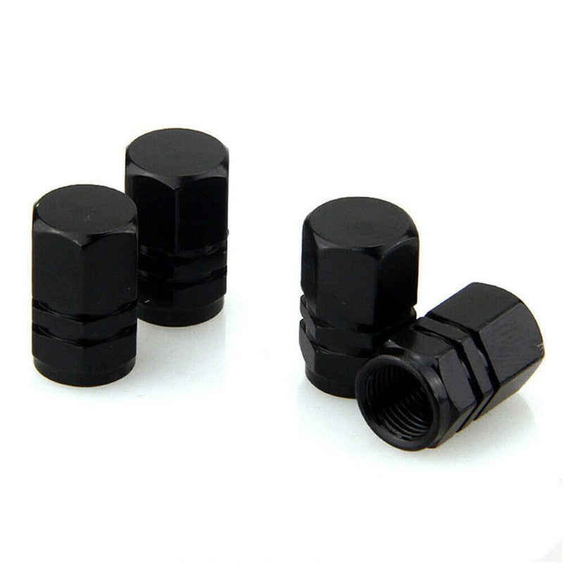Set 4 capace hexagonale decorative pentru valva auto, Aluminiu, 1.8 cm, Negru