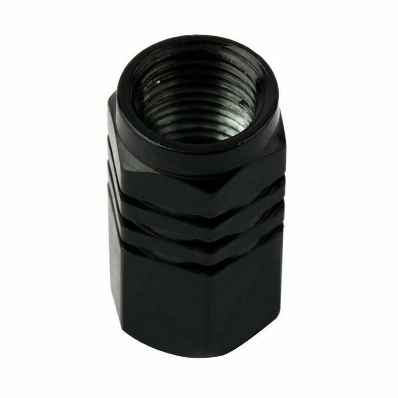 Set 4 capace hexagonale decorative pentru valva auto, Aluminiu, 1.8 cm, Negru