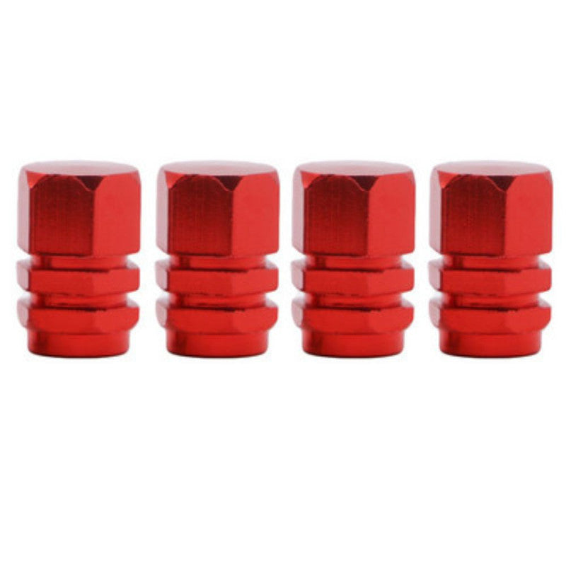 Set 4 capace hexagonale decorative pentru valva auto, Aluminiu, 1.8 cm, Rosu