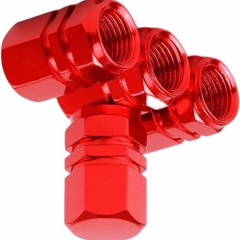 Set 4 capace hexagonale decorative pentru valva auto, Aluminiu, 1.8 cm, Rosu