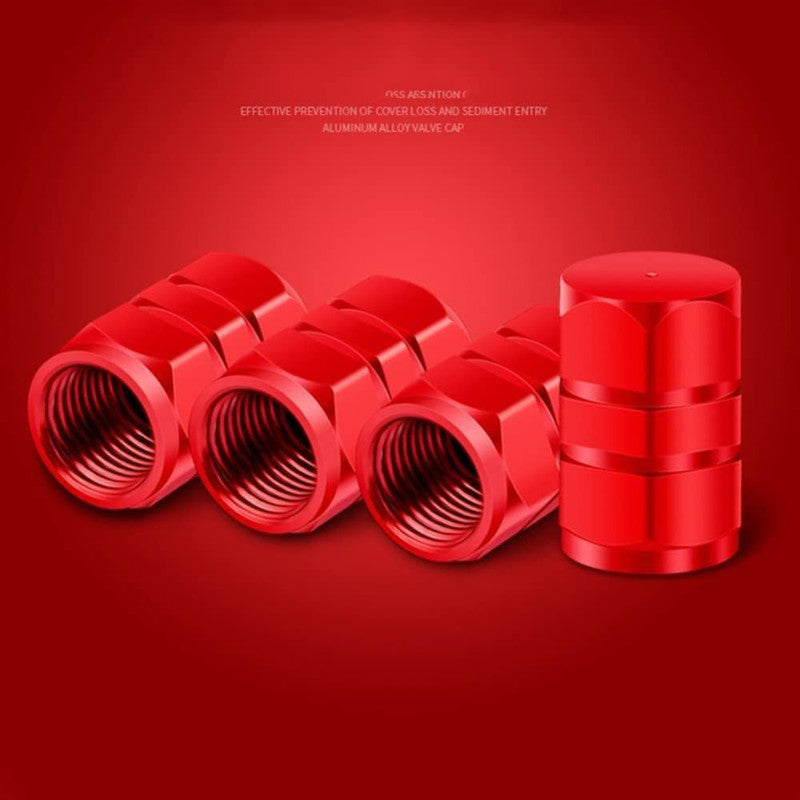 Set 4 capace hexagonale decorative pentru valva auto, Aluminiu, 1.8 cm, Rosu