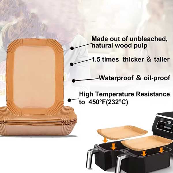 Set 50 Hartii de Copt Mercaton pentru Airfryer cu Corp Dublu, Forma Dreptunghiular, 40 g/m², 14 x 22 cm