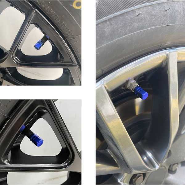 Set 8 Capace Hexagonale pentru Valva Auto, Aliaj Aluminiu, Lungime 1.8 cm, Albastru