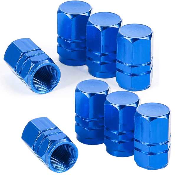 Set 8 Capace Hexagonale pentru Valva Auto, Aliaj Aluminiu, Lungime 1.8 cm, Albastru