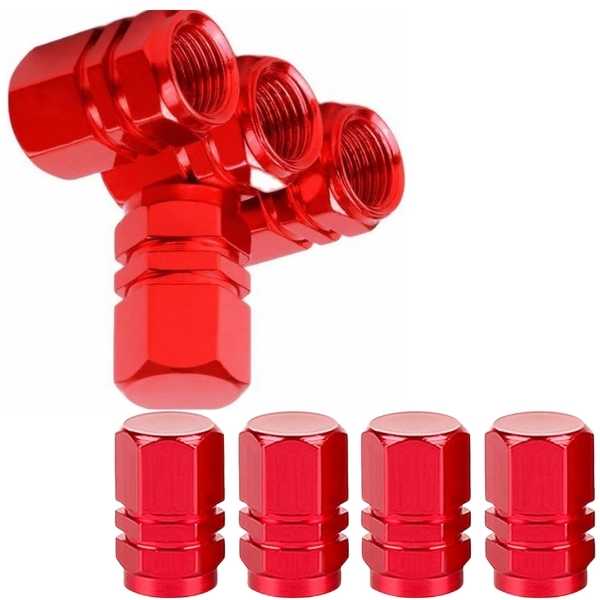 Set 8 Capace Hexagonale pentru Valva Auto, Aliaj Aluminiu, Lungime 1.8 cm, Rosu