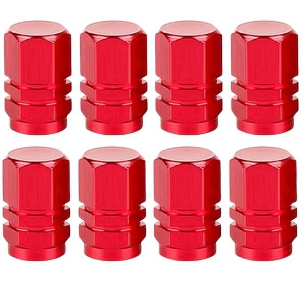 Set 8 Capace Hexagonale pentru Valva Auto, Aliaj Aluminiu, Lungime 1.8 cm, Rosu