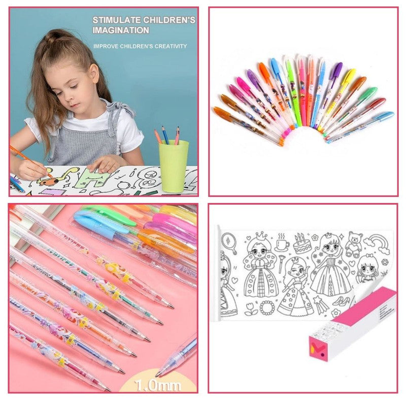 Set Creativ pentru copi, Rola de Hartie Auto-Adeziva, Model cu Printese si Set de 36 Pixuri Parfumate cu Gel si Sclipici
