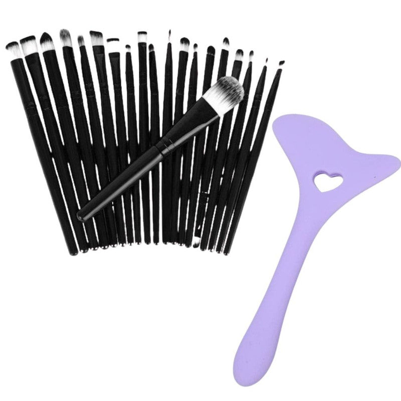 Set Profesional de Machiaj cu 20 de Pensule Antialergice si Sablon Multifunctional 4-in-1 Eyeliner din Silicon in Nuanta Mov