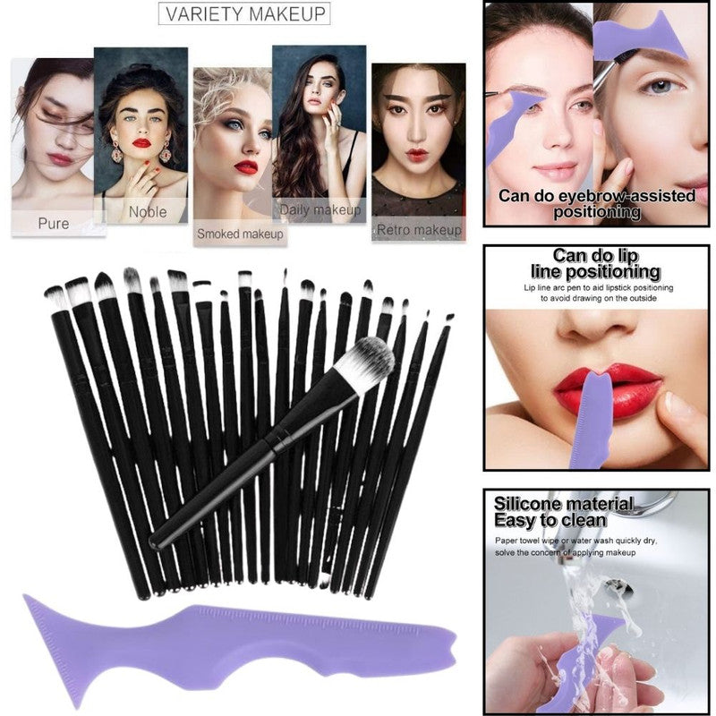 Set Profesional de Machiaj cu 20 de Pensule Antialergice si Sablon Multifunctional 5-in-1 Eyeliner din Silicon in Nuanta Mov