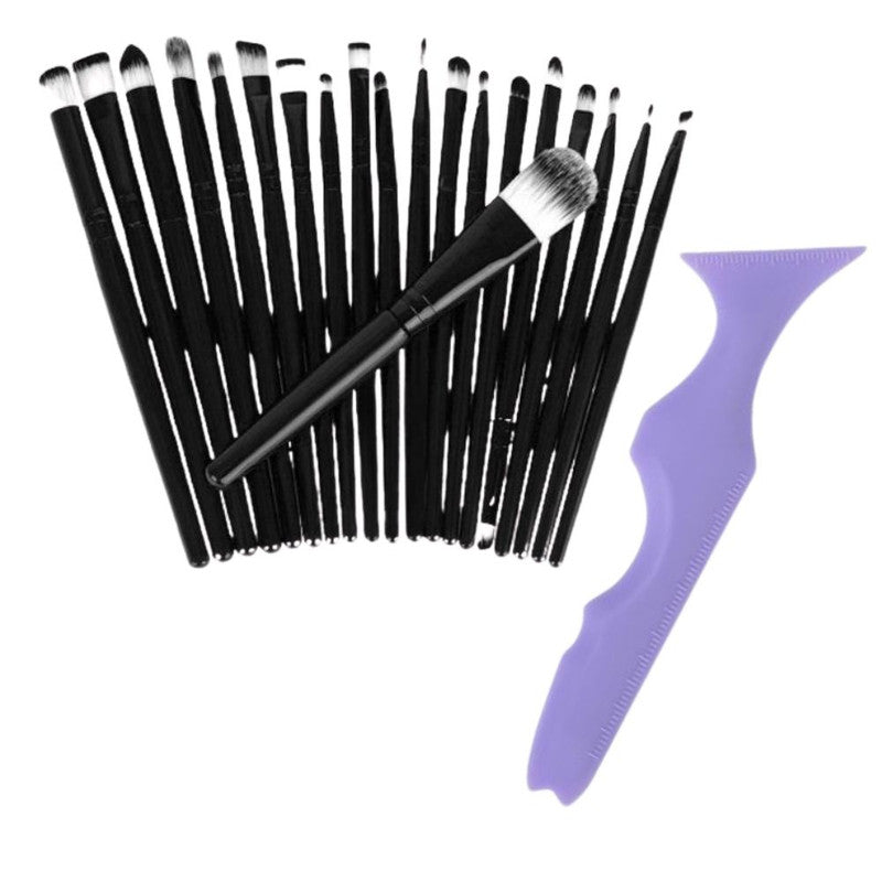 Set Profesional de Machiaj cu 20 de Pensule Antialergice si Sablon Multifunctional 5-in-1 Eyeliner din Silicon in Nuanta Mov