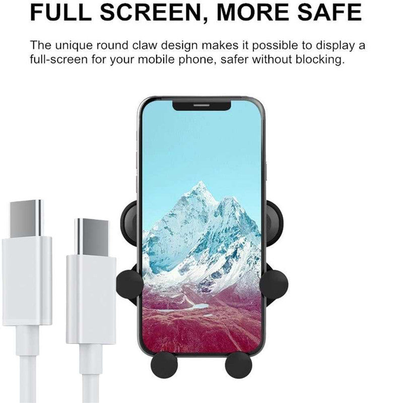 Suport Auto pentru Telefon cu Prindere pe Grila Ventilatie, Rotativ 360° si Cablu de Date si Incarcare USB C – USB C, 2A, 1m,