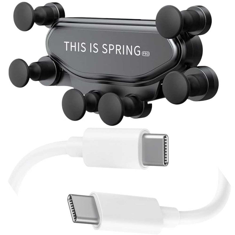 Suport Auto pentru Telefon cu Prindere pe Grila Ventilatie, Rotativ 360° si Cablu de Date si Incarcare USB C – USB C, 2A, 1m,