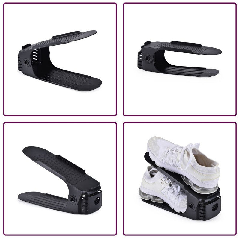 Set 2 buc, Suport antiderapant si ajustabil pentru depozitare o pereche de incaltaminte, PP, 6×25.5×11/17 cm, Negru