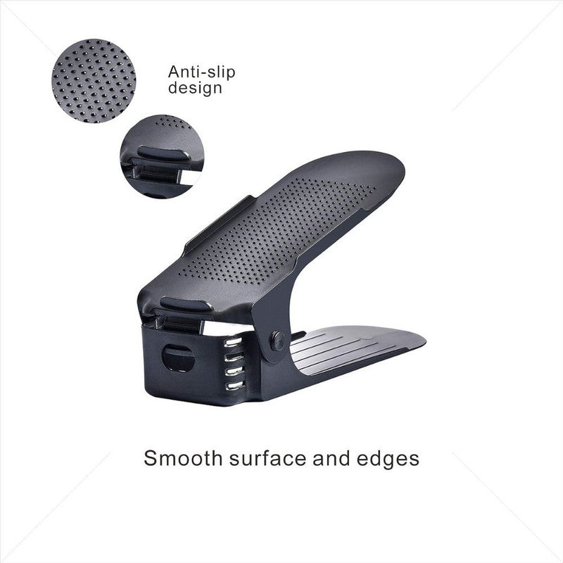 Set 3 buc, Suport antiderapant si ajustabil pentru depozitare o pereche de incaltaminte, PP, 6×25.5×11/17 cm, Negru