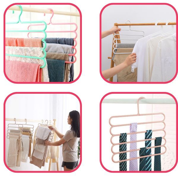 Umeras Mercaton din Plastic, Antiderapant si Multifunctional pentru Organizarea Hainelor, cu 5 Pozitii, 31×31 cm, Roz