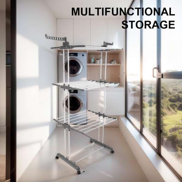Uscator Vertical de Rufe, Mercaton, 3 Nivele, Pliabil, Roti cu Sistem Blocare, Capacitate 40 Kg, Cadru Otel, 75 x 126 cm, Alb