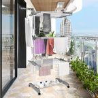Uscator Vertical de Rufe, Mercaton, 3 Nivele, Pliabil, Roti cu Sistem Blocare, Capacitate 40 Kg, Cadru Otel, 75 x 126 cm, Alb